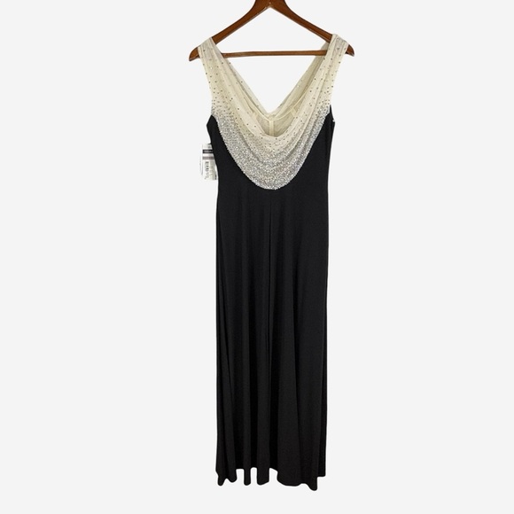 CACHET Sleeveless Beaded Cowl Neck Long Formal Dress Size 6 Black Ivory NEW - Picture 4 of 9